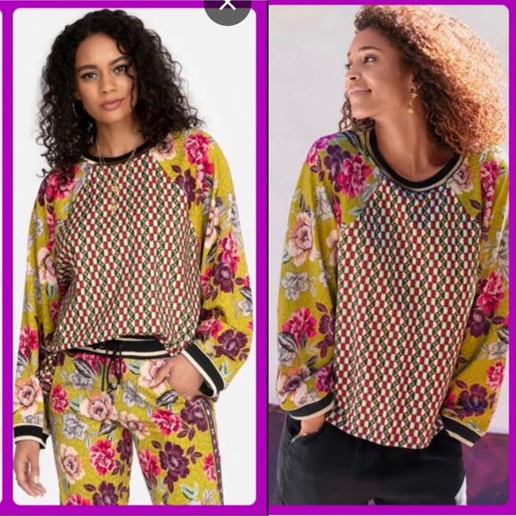 Johnny Was Live Roxy Cropped Pullover Yellow Floral Boho Casual Lounge Size S - Picture 10 of 10